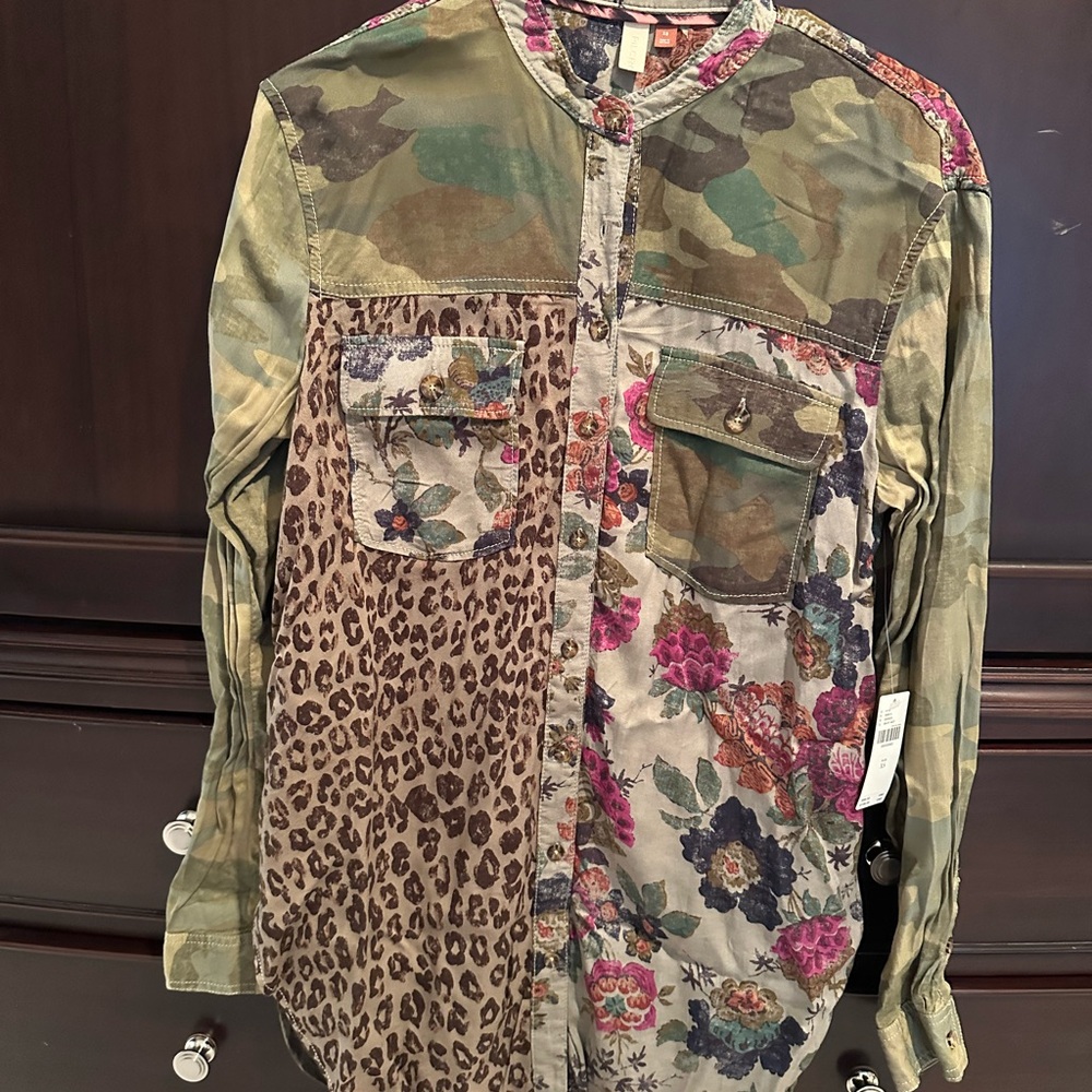 Anthropologie Pilcro  Multicolor Patchwork Button-Up Shirt